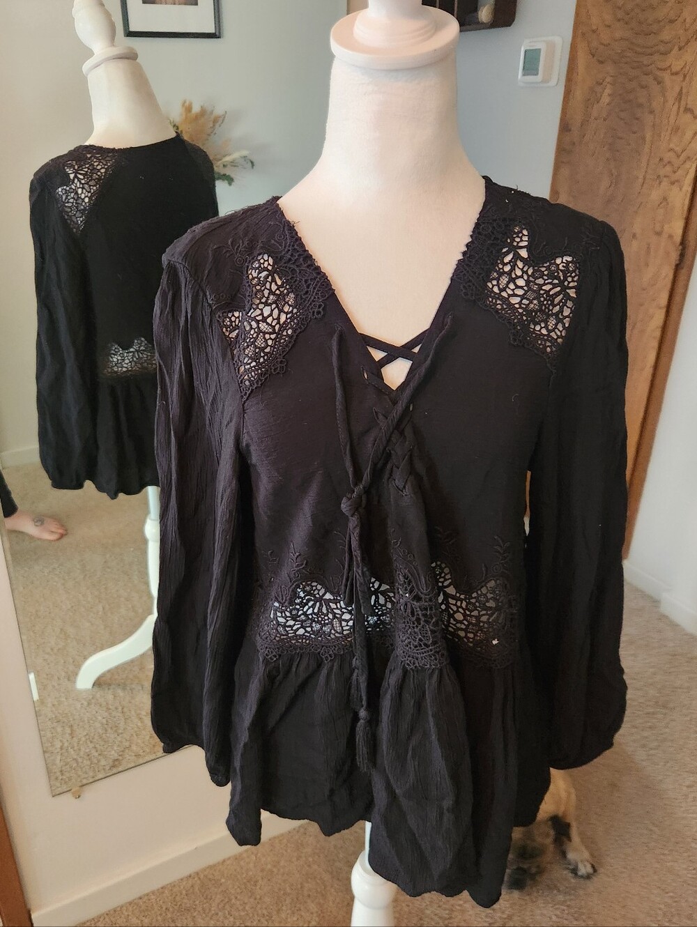 (2 For $30) American Eagle Outfitters Black Lace Accent Top